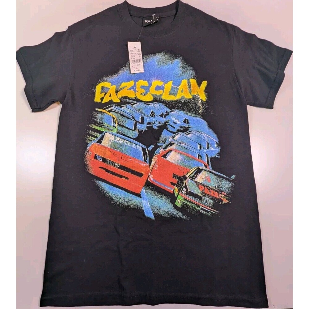 NWT Faze Clan T Shirt Mens Small Black Race Car Large Print Short Sleeve Gaming